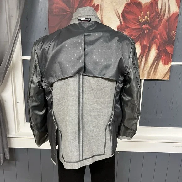 Tommy Hilfiger Hopsack Blazer Mens 46S Short Slim Fit Wool Blend Stretch Gray - Picture 10 of 11